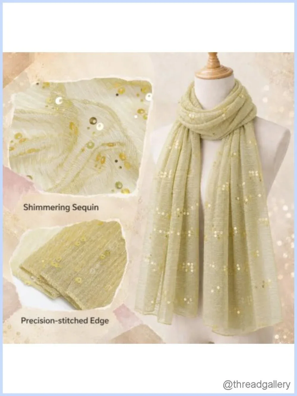 Sequin Neck Scarf for Women Lightweight Sheer Fashion Scarf